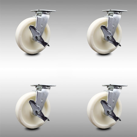 Service Caster 8 Inch Stainless Steel Nylon Caster Set with Ball Bearings and Brake/Swivel Lock SCC-SS30S820-NYB-TLB-BSL-4
